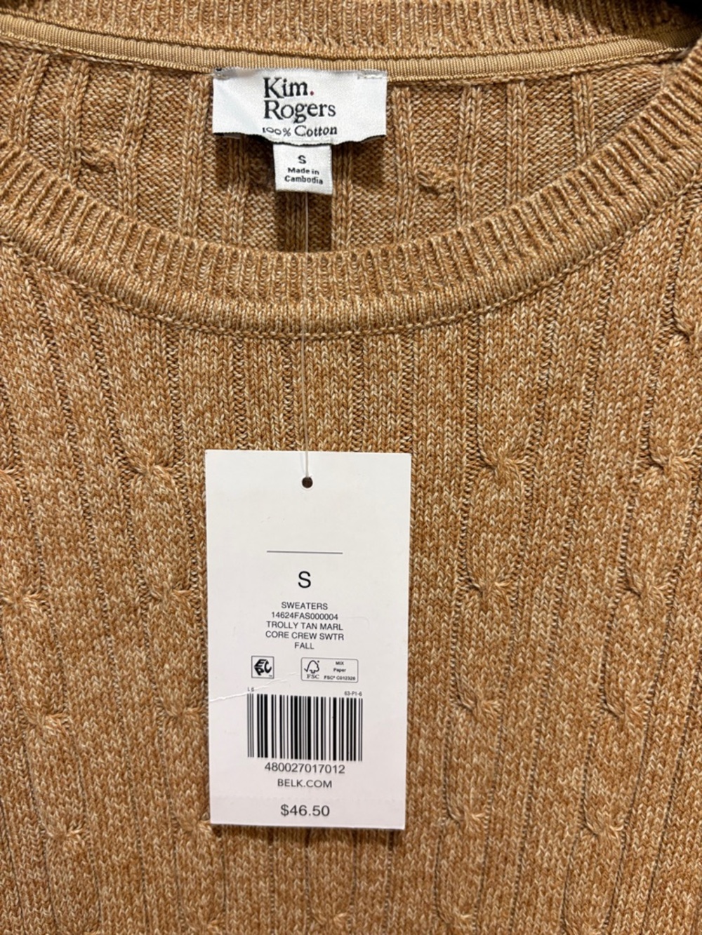 Kim Rogers Camel Cable Crewneck Sweater - Picture 6 of 6